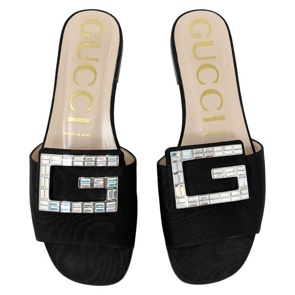 Gucci Madelyn Black Slide Sandals Crystal‎ GG Buckle Made in Italy 36.5 - Picture 3 of 10